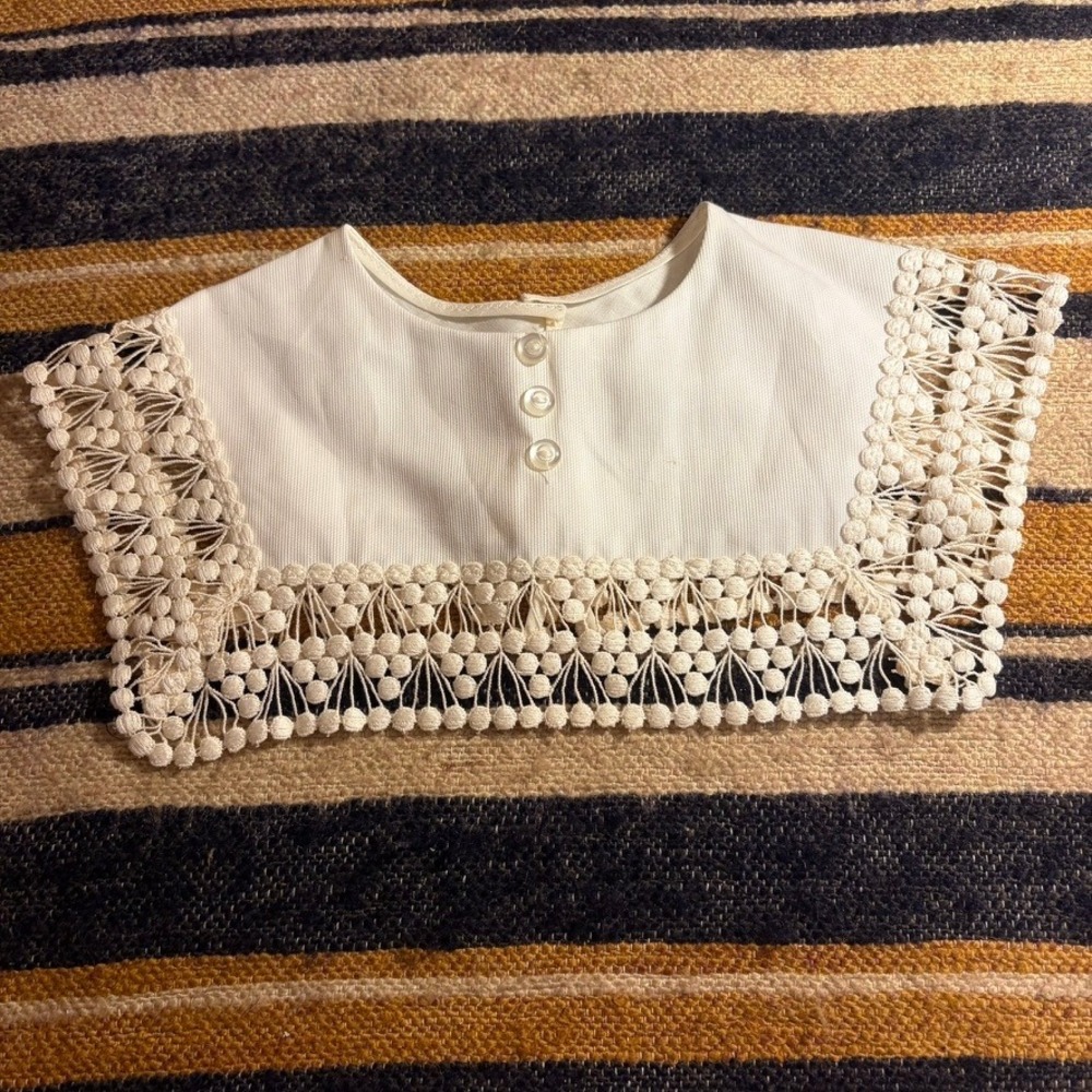 Franklin Simon Vintage Detachable Collar OS Cream Crochet Lace Pom Pom Deadstock